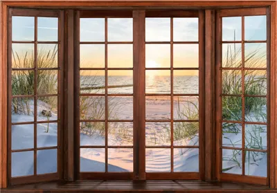 Produktbild von Fototapete 3D Fenster Strand Meer - 250x175 cm - inklusive kleister - Vlies Tapete Vliestapete Wohnzimmer Schlafzimmer Küche Modern Wandtapete