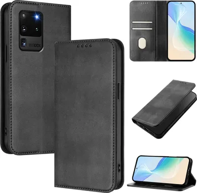Produktbild von Handyhülle für Samsung Galaxy S20 Ultra, Vintage Leder RFID Schutz Kartenfach Standfunktion Magnetische Klapphülle Schwarz