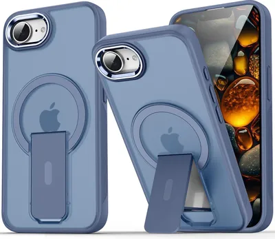 Produktbild von Magnet Ständer Hülle für iPhone 16e/iPhone 17e, Kompatibel mit MagSafe, Matt Rückseite Stoßfeste Handyhülle Blau