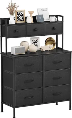 Immagine prodotto di Armadio contenitore con cassetti - Comodino con cassetti - Organizzazione degli abiti - Piedini regolabili - 85 x 35 x 130 cm - Nero