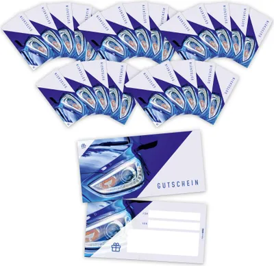 Produktbild von itenga 25x Geschenkgutschein Führerschein Auto (Motiv 32) Postkarte zum Ausfüllen DIN Lang 21,0 x 10,5 cm