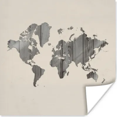 Produktbild von MuchoWow® Poster Weltkarte - Holz - Grau 50x50 cm - Wohnzimmerdekoration
