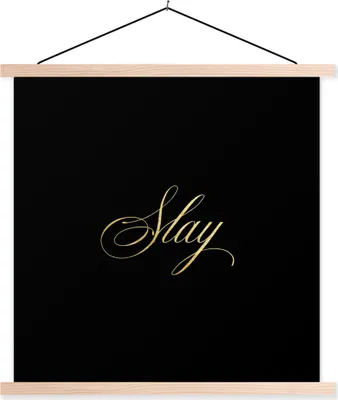 Produktbild von MuchoWow® Textilposter Zitate - Macht - Gold - Schwarz 60x60 cm mit holzfarbenen Rahmen - Wanddekoration