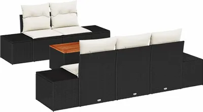 Image de Ensemble de canapés de jardin vidaXL avec rangement, 6 pièces, noir et crème, en polyrotin