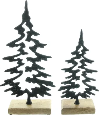 Produktbild von FRANK FLECHTWAREN Tanne Black, 2er Set, Metall, Mattschwarz, Mangoholz, naturbelassen Maße: Höhe 22 cm, 29 cm. Tolle Deko, vielseitig einsetzbar