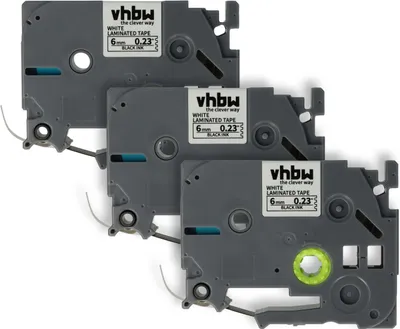 Produktbild von vhbw 3x Schriftband-Kassette kompatibel mit Brother PT 1230PC, 1200P, 1200, 1090, 1080, 1010, 1000-Serie Etiketten-Drucker 8m x 6mm Schwarz auf Weiß