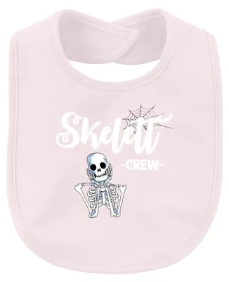 Immagine prodotto di Bavaglino per neonato a tema Halloween, con motivo di teschio, stile gotico e retrò, dal design spettrale, colore rosa