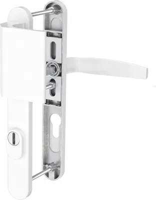 Produktbild von Schmalrahmengarnitur 8-72mm Schildgarnitur Weiss RAL9016 Langschildgarnitur PZ Stossgriff/Drücker 87-102mm ja