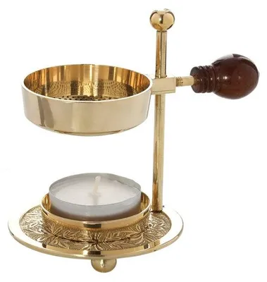 2er-Set Räucherstäbchenhalter Messing, Holzgriff, gold, 11 cm