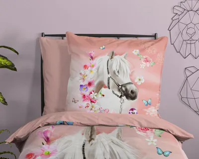 Zdjęcie produktu dla Soma Renforcé zestaw pościeli 2-częściowy poszwa na kołdrę 2szt 135x200cm 80x80 konie pościel różowy różowy
