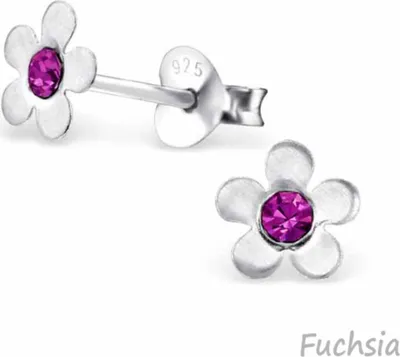 Produktbild von Kinderohrstecker: Mädchen Ohrringe Silber „Kristall Blume“ Fuchsia
