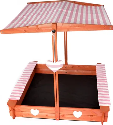 Produktbild von Sandkasten mit wasserdichtem Dach 120x120x120cm Naturholz Fichtenholz UV-Schutz + weiche Sitzkissen, Kantenschutz Vliesboden Sandspielzeug für Kinder