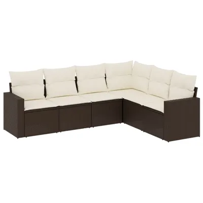 Image de vidaXL Ensemble de salon de jardin 6 pièces avec coussins Marron Poly Rattan