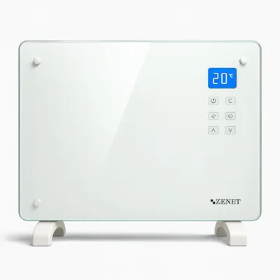 Produktbild von Zenet ZET-526 weißer Glas-Elektrokonvektor, Heizpanel 1500W | Weißes Glas-Heizpanel mit Fernbedienung