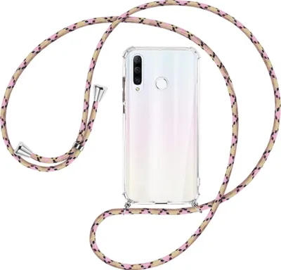 Produktbild von Handykette Backcover-Schutzhülle mit Band (Metall silberfarben) für Huawei P30 Lite - rosa Karo