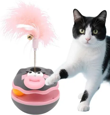 Produktbild von Neuigespiel für Katzen - Gleichgewichtsspiel mit 360° Drehung + Federn - Selbstspielend - Für Hauskatzen