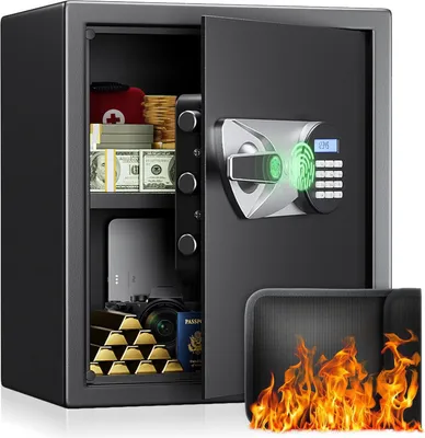 Produktbild von Tresor, Safe Tresor für Zuhause, Biometrischer Fingerabdruck Digitaler Zahlencode Safebox mit Doppelte Warnung, Möbeltresor Wandtresor für Büro Hotel