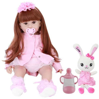 Produktbild von Reborn Kleinkind Silikon Baby Mädchen Puppe Lebendige Kreativität Geschenk Schönes Spielzeug 60cmBraune Augen