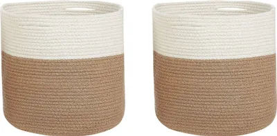 Produktbild von BELIANI Aufbewahrungskorb 2er Set Naturfarben u. Weiß Baumwolle 34 cm Rund Boho Stil Textilkorb für Wohnzimmer Schlafzimmer Kinderzimmer