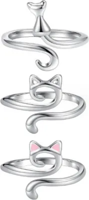 Produktbild von 3pcs Häkelring Verstellbare Zinklegungs -Katze Offenes Garnführer Fingerhalter für DIY -Handwerk