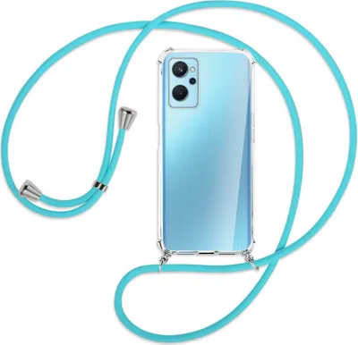 Produktbild von Handykette Backcover-Schutzhülle mit Band (Metall silberfarben) für Realme 9i - türkis