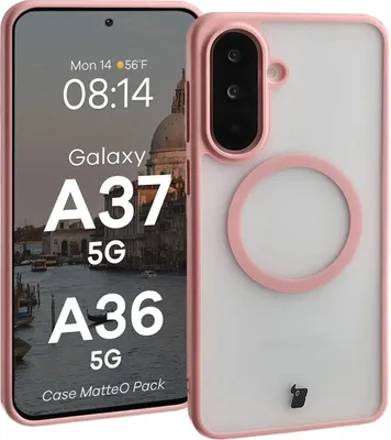 Produktbild von Schutzhülle mit Magnetring + gehärtetem Glas für Galaxy A37 5G / A36 5G, Bizon MatteO Pack, Getönt-Hellrosa