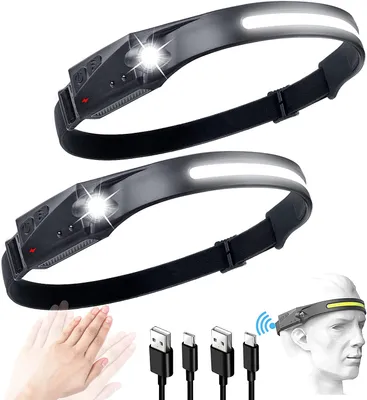 Produktbild von 2PC Stirnlampe LED Wiederaufladbar Intelligenter Sensor COB Kopflampe 600 Lumen 230 ° Beleuchtung leichte Stirnlampe 5 Lichtmodi für Angeln, Camping, Joggen Laufen [+++]