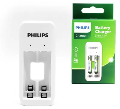 Imagen del producto de Cargador de batería Philips + 2 pilas AA de 700 mAh, cable USB