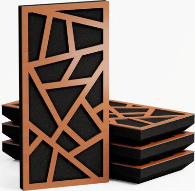 A stack of acoustic panels with a geometric wooden front.