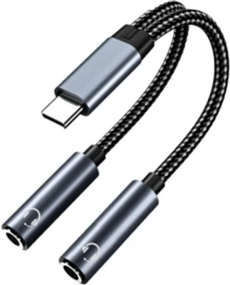 Zdjęcie produktu dla INF Kabel przejściowy USB-C do podwójnego złącza audio 3,5 mm Czarny