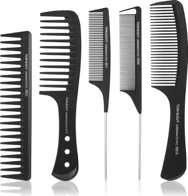 Image de set de 5 peignes à cheveux pour hommes et femmes, peigne de coiffure professionnel antistatique