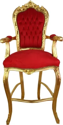 Produktbild von Casa Padrino Barock Hochstuhl Barstuhl Rot / Gold - Bar Hocker Stuhl Möbel