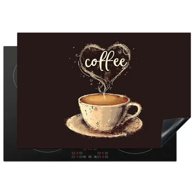 Produktbild von KitchenYeah© Herdabdeckplatte Kaffee - Zitat - Herz - Kaffee , 76x51cm, Küche Deko, Glaskeramikkochfeld Herdabdeckung, Abdeckplatte fùr Kochfeld