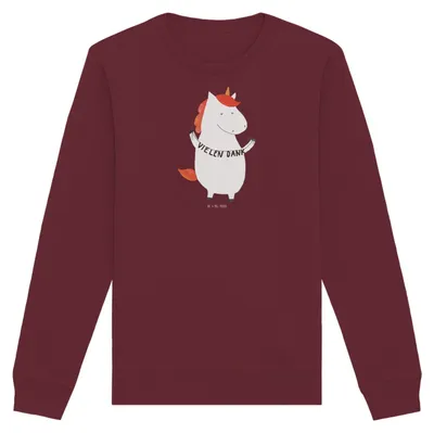 Produktbild von Mr. & Mrs. Panda Baumwoll Pullover Einhorn Dankeschön Größe M - Burgundy - Geschenk, Einhörner, Unicorn, Pulli, Danke, Danksagung, Nachhaltiger, Sweater, Vielen Dank, Bio