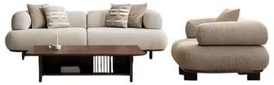 Immagine prodotto di Beige Wohnzimmer Sitzgarnitur Polstersofa Designer Textilsessel