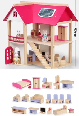Produktbild von 360Home Kinder DIY Villa Häuschen Massivholz Spielhaus Spielzeug  2 Ebenen