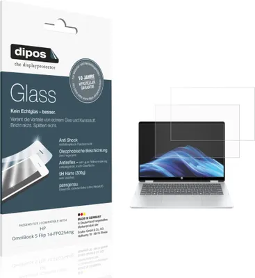 Produktbild von 2x Schutzfolie für HP OmniBook 5 Flip 14-FP0254ng matt - Anti-Shock 9H Folie dipos Glass Kunststoffglas