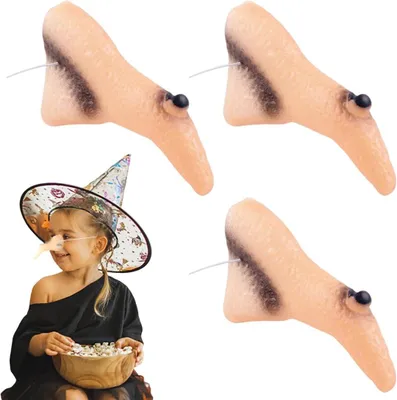 Productafbeelding van Nepneus heks lang latex huidskleur Halloween - Set van 3