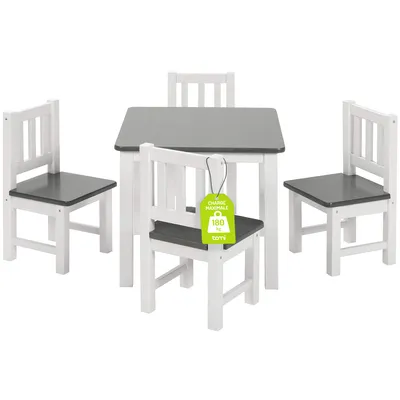 Image de BOMI® Ensemble table et chaises pour enfants avec 4 chaises en bois massif – Groupe de sièges pour tout-petits, filles et garçons
