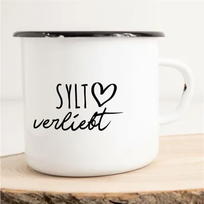 Produktbild von Huuraa Emaille Tasse Sylt Geschenk Kaffeebecher Vintage 300ml Sylt Präsent