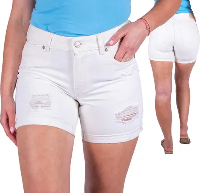 Immagine prodotto di Pantaloncini da donna FIRI con effetto consumato, 100% cotone, comodi, bianchi, taglia 38