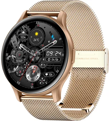Obrázek produktu pro SENBONO MAX11 Smartwatch, 1,43palcový AMOLED displej s plným dotykovým ovládáním | vodotěsnost IP68 | BT5.0 | monitorování zdraví | několik sportovních režimů, ocelový pásek, zlatá barva