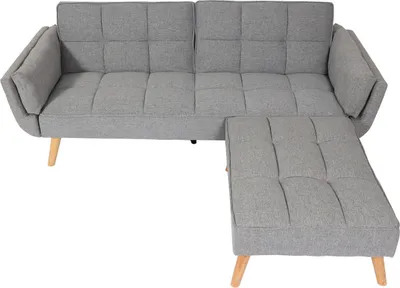 Obrázek produktu pro Rozkládací pohovka HWC-K18 s otomanem, rozkládací pohovka pro hosty, funkce spaní 218x175cm  látka/textil světle šedá