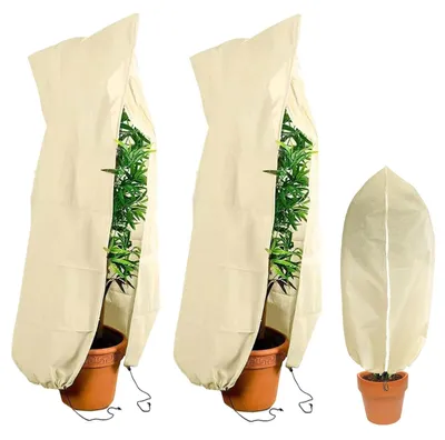 Produktbild von Winterschutz für Pflanzen, 2er-Set, Winterschutz für Topfpflanzen, Winterschutz für Freilandpflanzen, 80 x 100 cm, mit Reißverschluss und Kordelzug, frostschützende Pflanzenabdeckungen für Balkonpflanzen