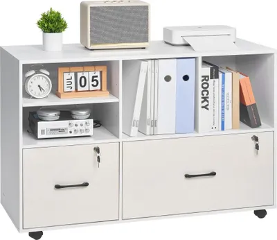 Produktbild von Büroschrank mit 2 Schubladen, verstellbaren Regalen in Weiß - Aktenschrank für Büroausstattung