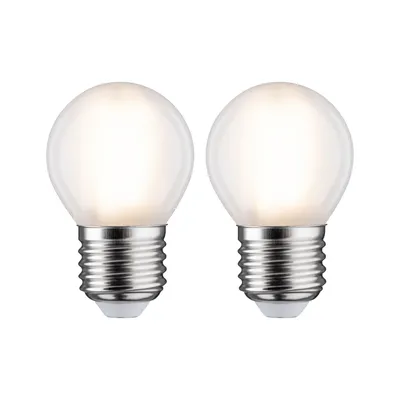 Two frosted LED light bulbs with silver bases are shown against a white background.