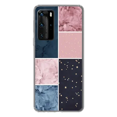 Produktbild von MuchoWow® Handyhülle Schutzhülle Hülle für Huawei P40 Pro Marmor - Rosa - Blau Silikon Softcase Handy Hülle - Schutz