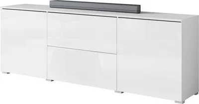 Produktbild von MIRJAN24 TV-Lowboard Vera 180, TV-Schrank mit zwei Drehtüren und zwei Schubladen (Farbe: Weiß / Weiß Hochglanz, ohne Beleuchtung)