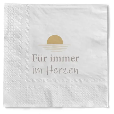 Produktbild von Sovie HOME Serviette "Für immer im Herzen" aus Tissue 33 x 33 cm, 3-lagig, 1/4 Falz, 20 Stück - Trauerserviette