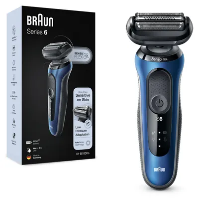 Produktbild von Braun Series 6 61-B1000s, Folienschaber, Schwarz, Blau, SensoFlex, SensoFoil, Tasten, LED, Akku